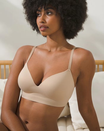 model posing in nude wireless bra