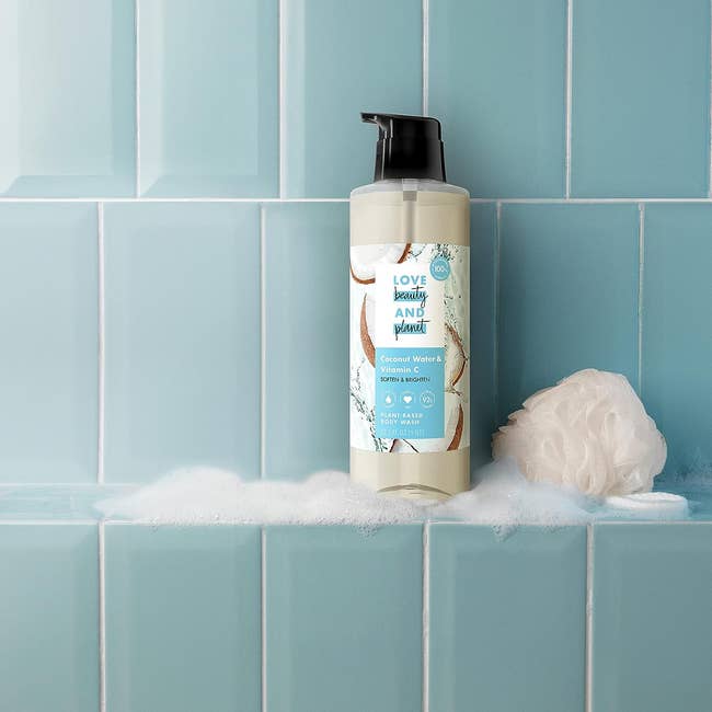 a pump bottle of love beauty and planet coconut body wash