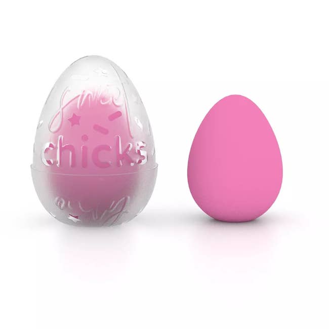 A pink beauty blender from the brand Beauty Bakerie 