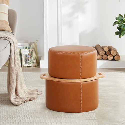 the leather ottoman put together as a seat