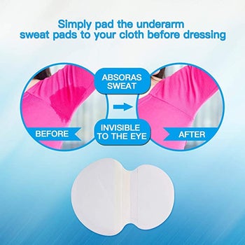illustration showing how the pad goes on the inside of a shirt and prevents pit stains