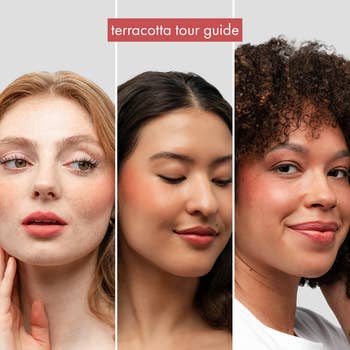 the terracotta shade on models with three different skin tones