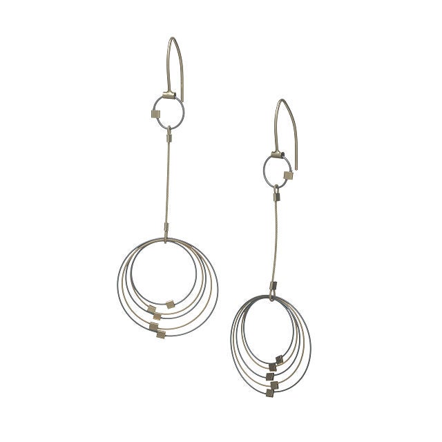a pair of silver drop earrings