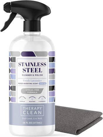 a bottle of stainless steel cleaning spray