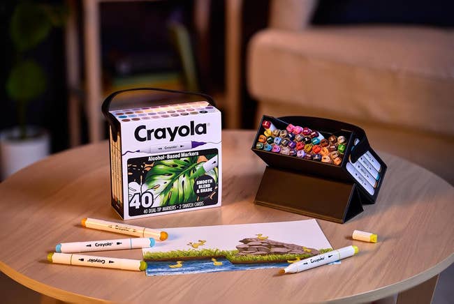 Crayola alcohol-based markers acceptable displayed connected a woody array with drawn foliage connected paper; includes a retention lawsuit and markers
