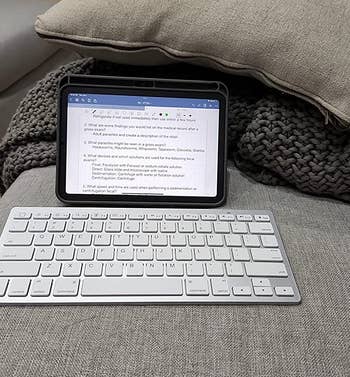 reviewer using bluetooth keyboard with iPad mini