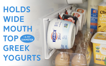 Four tubs of yogurt placed in yogurt holder inside fridge