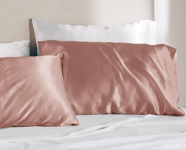 set of pink silk pillowcases