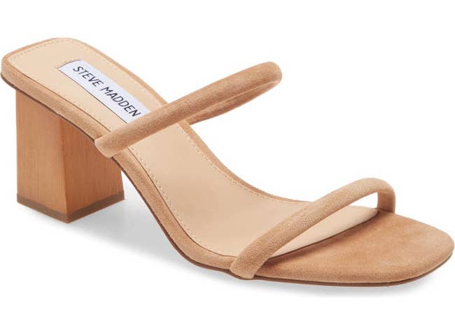 honey colored sandals with a block heel