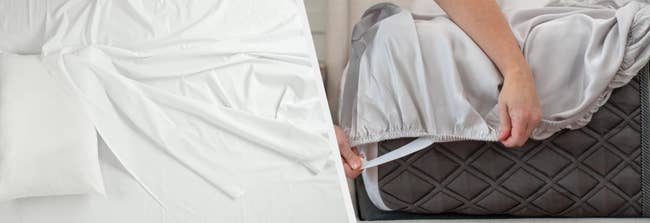 Two images of white and gray sheets