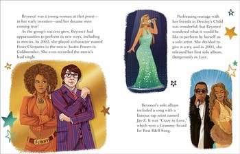 An illustrated timeline of Beyoncé's career highlights, featuring her in Destiny's Child, solo milestones, and with Jay-Z