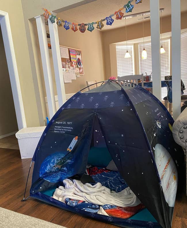 reviewer image of the tent set up in a living room