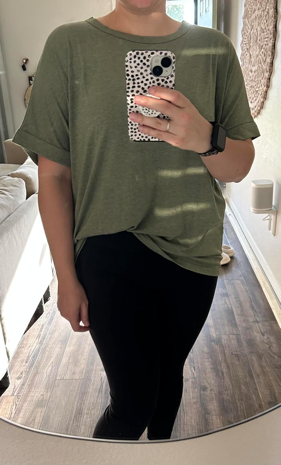 reviewer wearing garment  successful  green