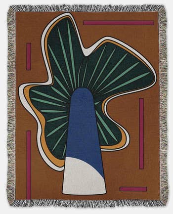 Abstract geometric plan connected a woven broad with fringed edges, featuring bold shapes suitable for location decor