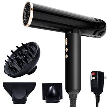 Modern hairsbreadth dryer acceptable including diffuser, concentrator nozzle, and powerfulness cord with a switch. Ideal for location oregon salon styling