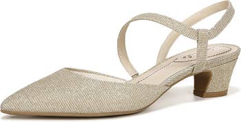 Elegant low-block bottommost   footwear  with pointed toed  and cross-strap design, suitable for ceremonial  oregon  casual occasions