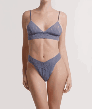 model wearing the thong and showing them from the beforehand and back