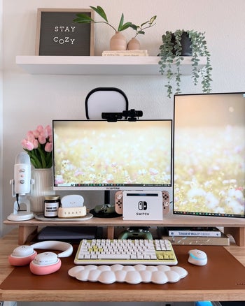 desk setup with the keyboard set