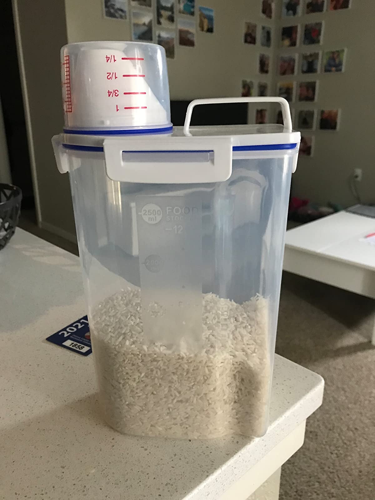 reviewer photo of rice in the rice storage bin