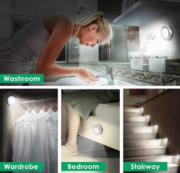 lights being shown in a bathroom, closet, bedroom, and staircase