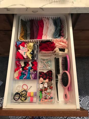 another reviewer's drawer using the organizers for hair supplies