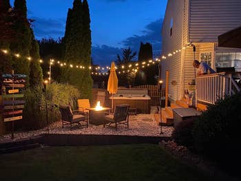 string lights strung above reviewer's backyard space