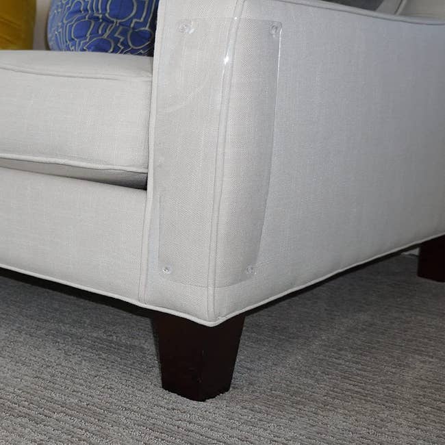 a scratch guard on a white couch