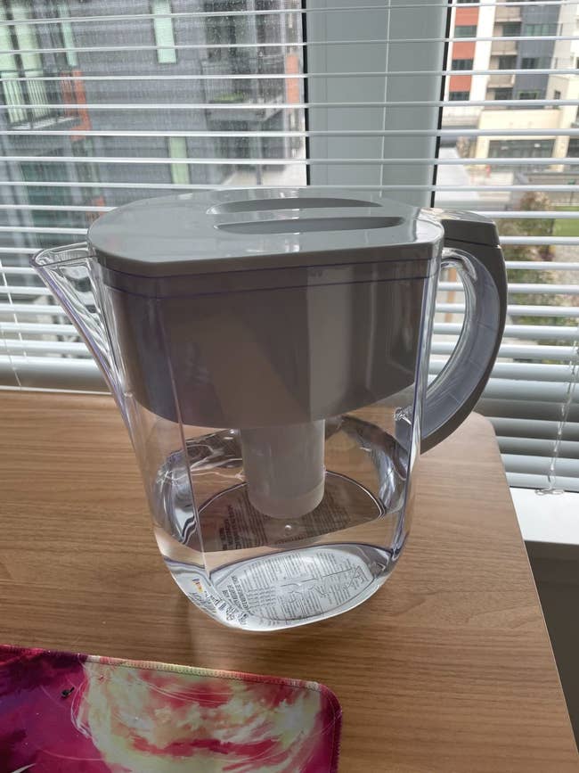 The Brita h2o  filter sitting connected  a desk