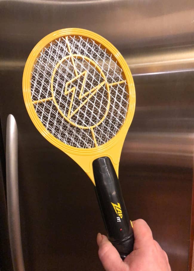 image of reviewer holding up the electric swatter