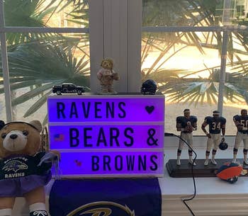 purple sign that says raven bears browns