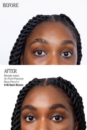 a before and after of the brow duo set in dark drown
