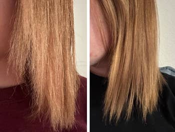 Split ends before and after using a hair care product
