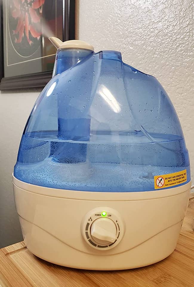 reviewer photo of the humidifier emitting steam