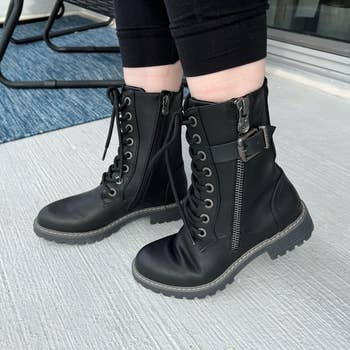 BuzzFeed writer wearing the black combat boots