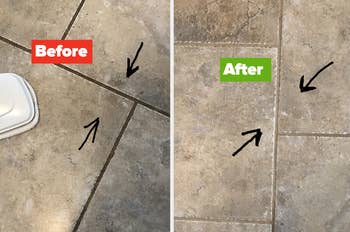 Reviewer image of tile floors before and after being steam mopped