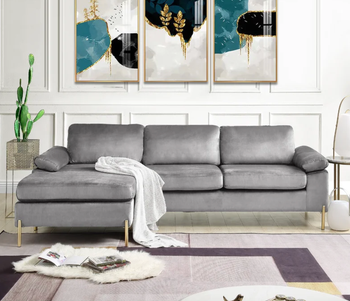 lifestyle image of the couch in gray
