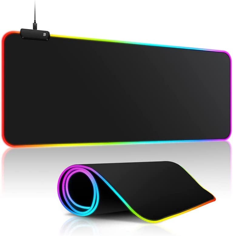 a black mouse pad mat with led lighting around the edges