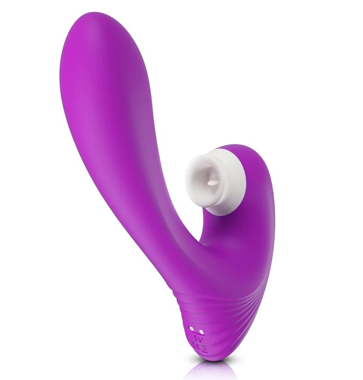 Purple and white dual-stimulating vibrator with tongue