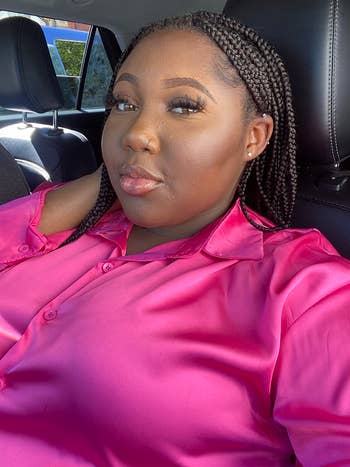 a reviewer in pink