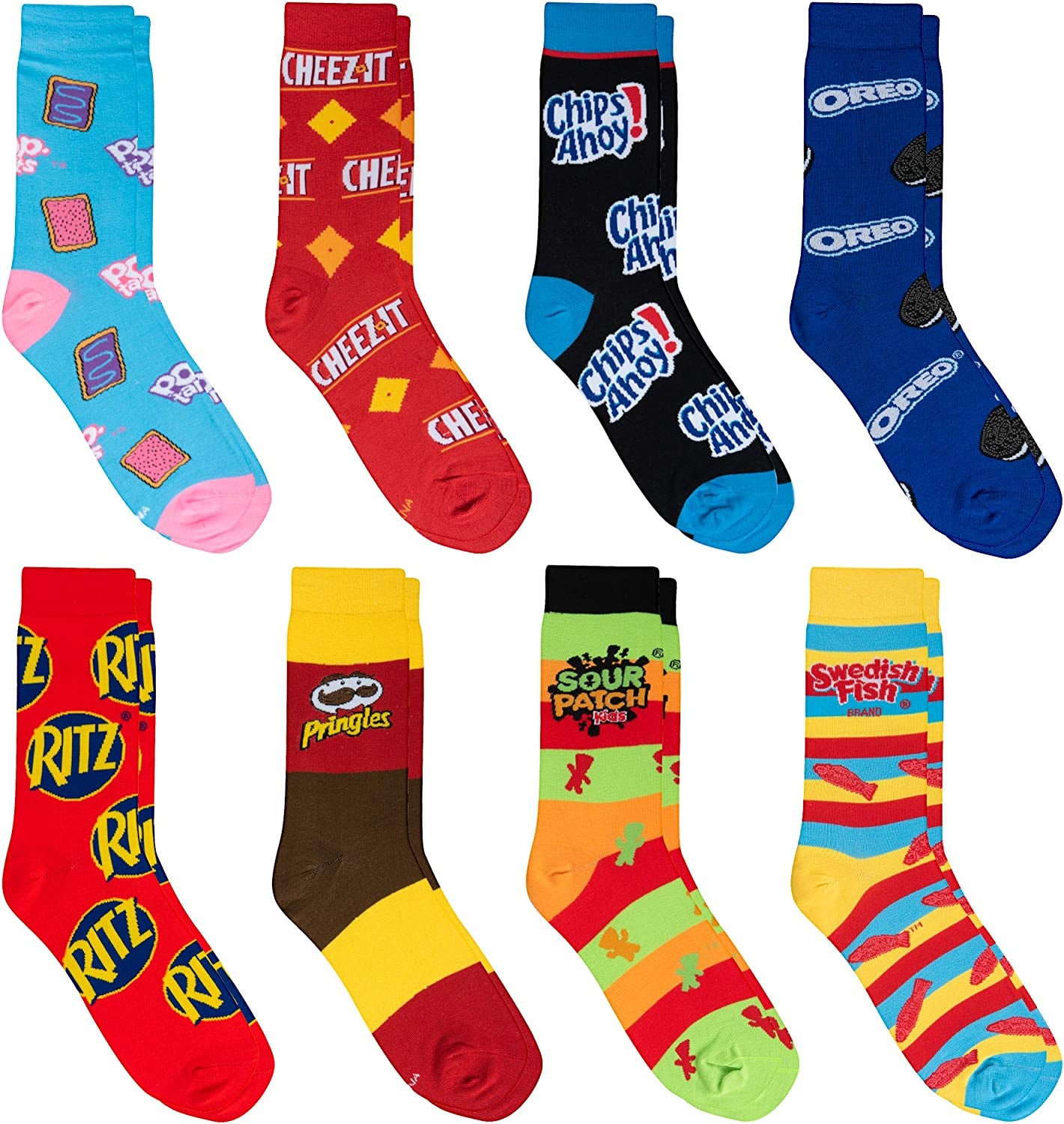 Image of eight pairs of snack/candy socks