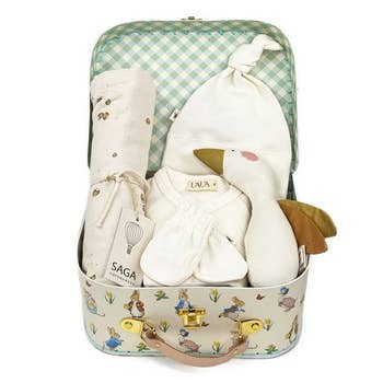 the suitcase filled with baby items 