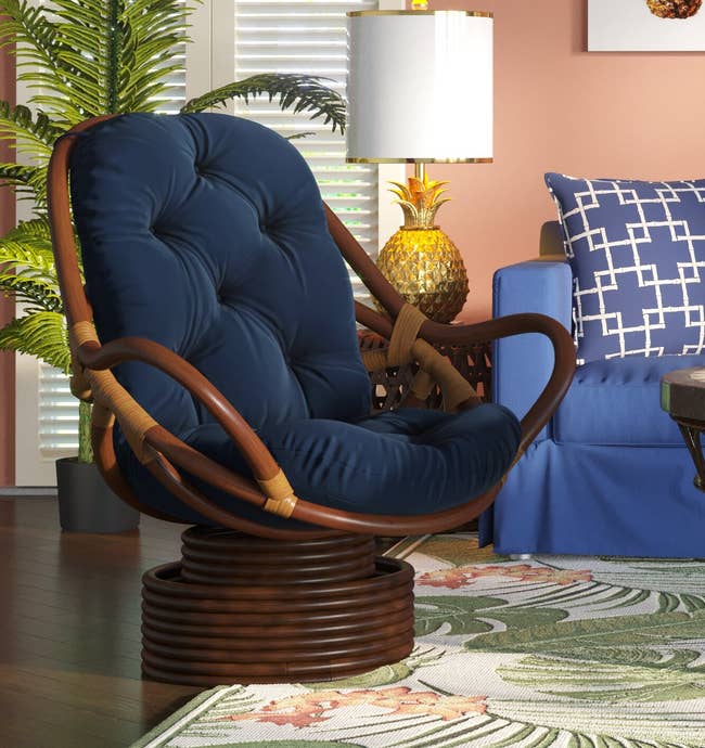 Image of dark blue and brown chair