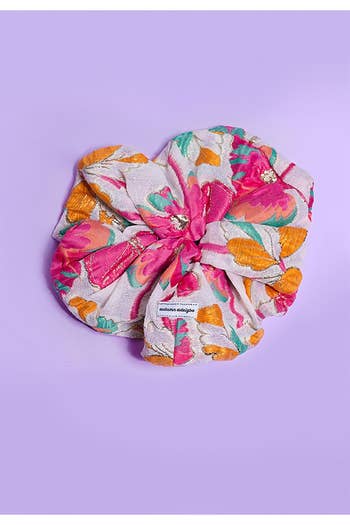 pink floral scrunchie