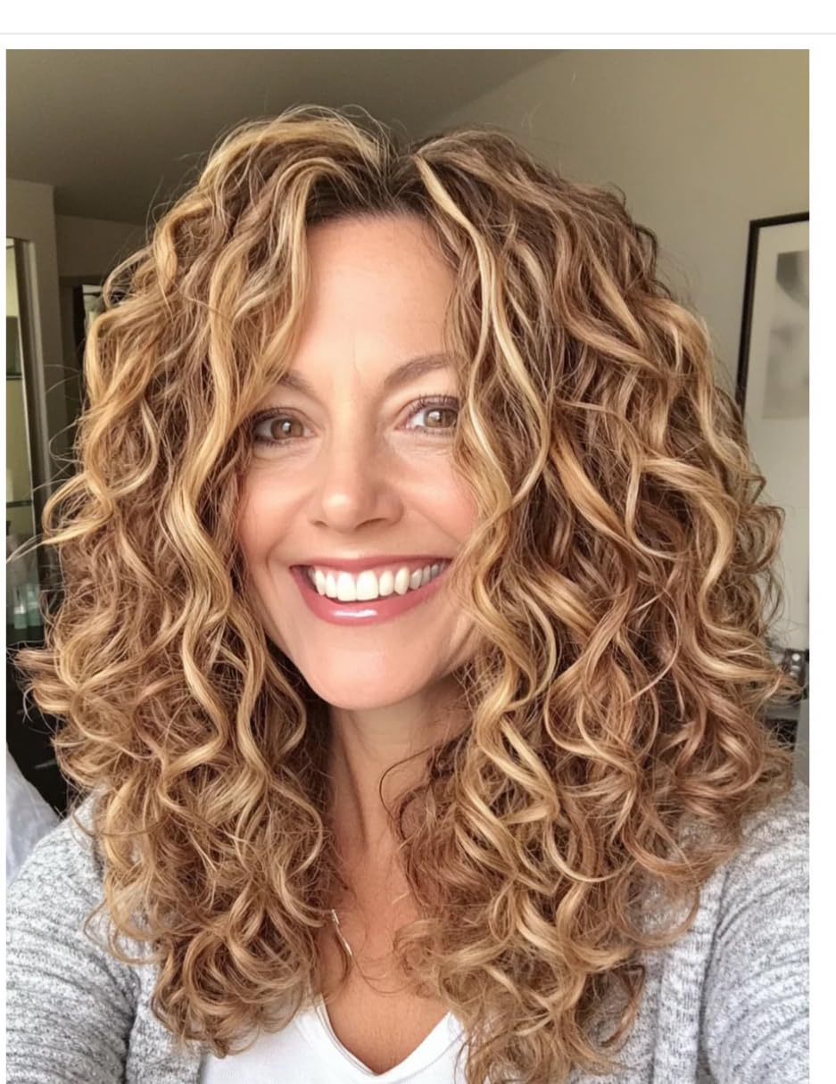 Person with curly hair, smiling astatine  the camera, wearing a casual grey apical  indoors
