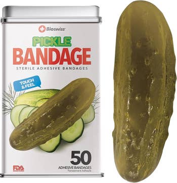 Tin of pickle-shaped bandages