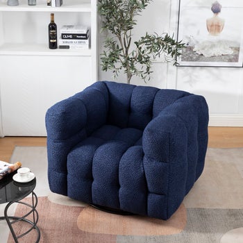 upholstered chair in navy