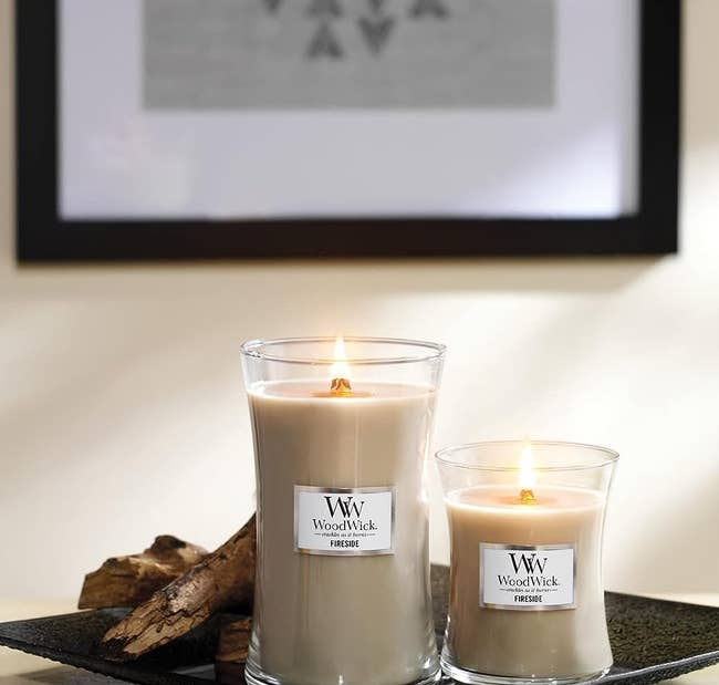 the woodwick fireside candles in large and medium sizes