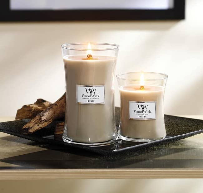 the woodwick fireside candles in large and medium sizes
