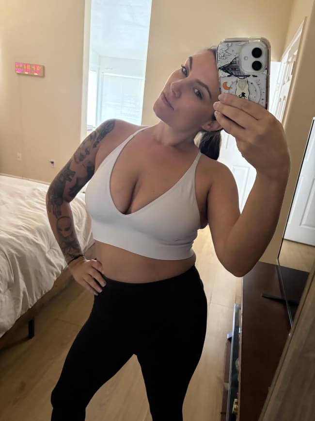 A reviewer wearing the bra