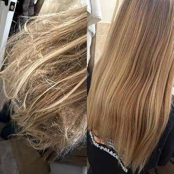 Before and aft examination of hairsbreadth showing a translation from messy and tangled to creaseless and straight, indicating hairsbreadth attraction results